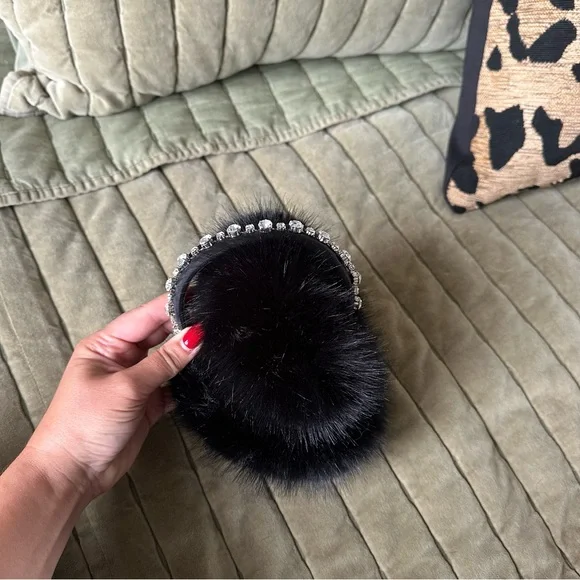 Hill House Noor Earmuffs 🖤 Black Faux Fur Earmuffs with Crystal Studded Band - Picture 5 of 7